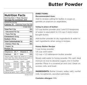 Butter Powder Nutritional Information
